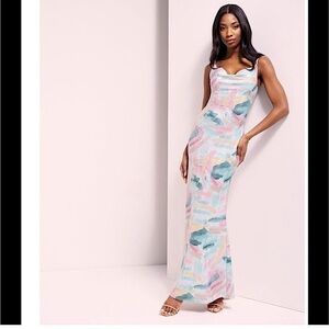 Bebe Watercolor Brush Lurex Gown Shimmery Slip Dress Size Small Party‎ Feminine